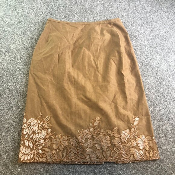 Lela Rose Dresses & Skirts - Lela Rose 100% Wool Skirt Womens 4 Brown Floral Lace A Line Lagenlook Minimalist